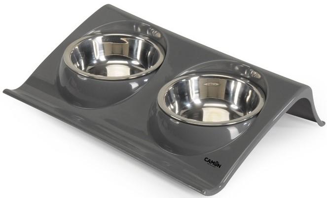 Camon Plastic tray with two steel bowls 