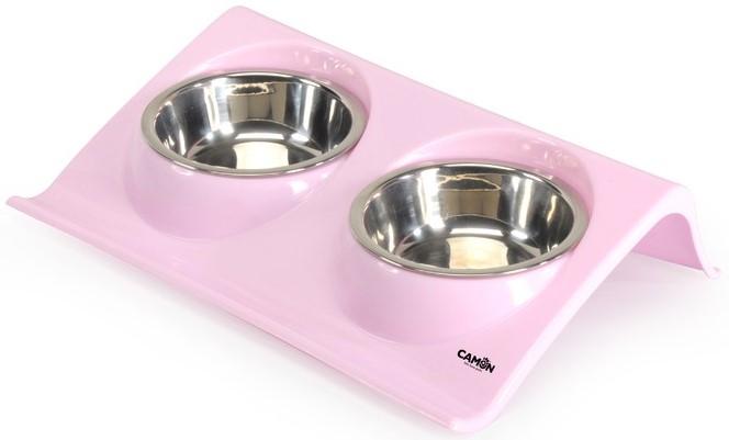 Camon Plastic tray with two steel bowls 