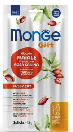 Monge Gift Fussy Cat Adult Pork with Rosehip&Cheese Soft Sticks