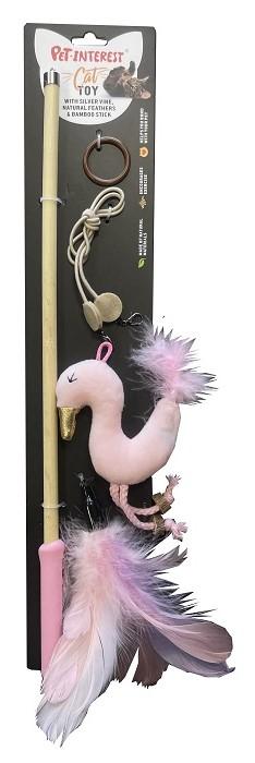 Pet Interest Bamboo Stick with Silver vine Swan & Feathers